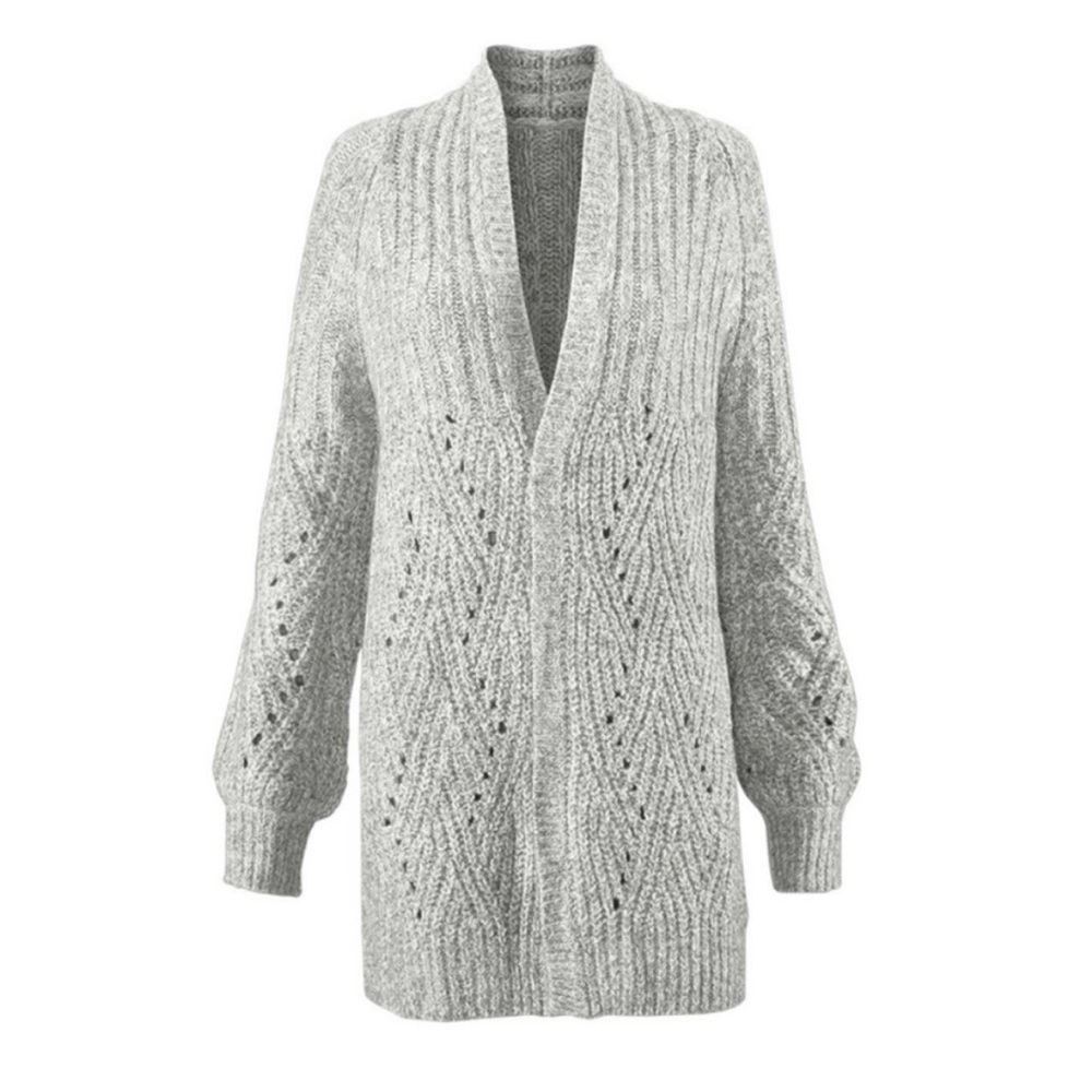 CAbi Cathedral‎ Pointelle Open Gray Cardigan Textured Sweater Women’s Sz Large